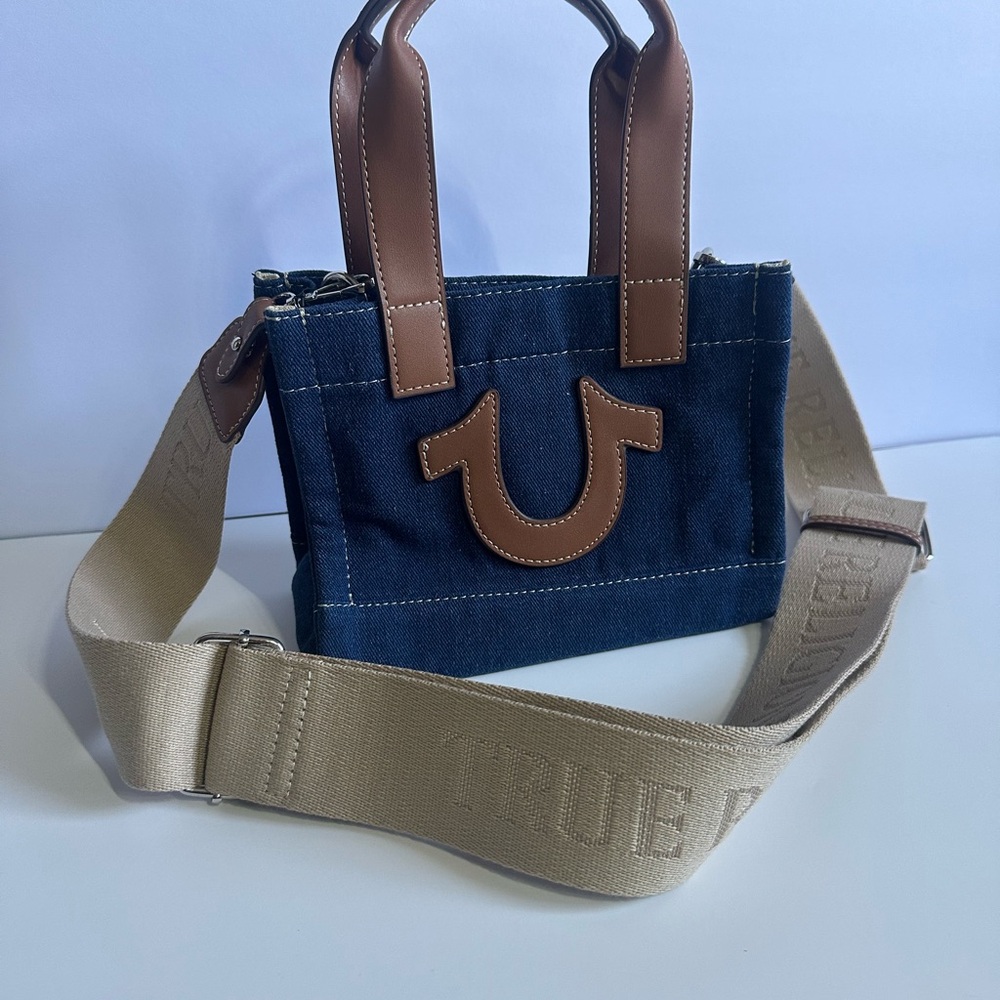 True Religion Navy and Tan Men's Messenger Bag